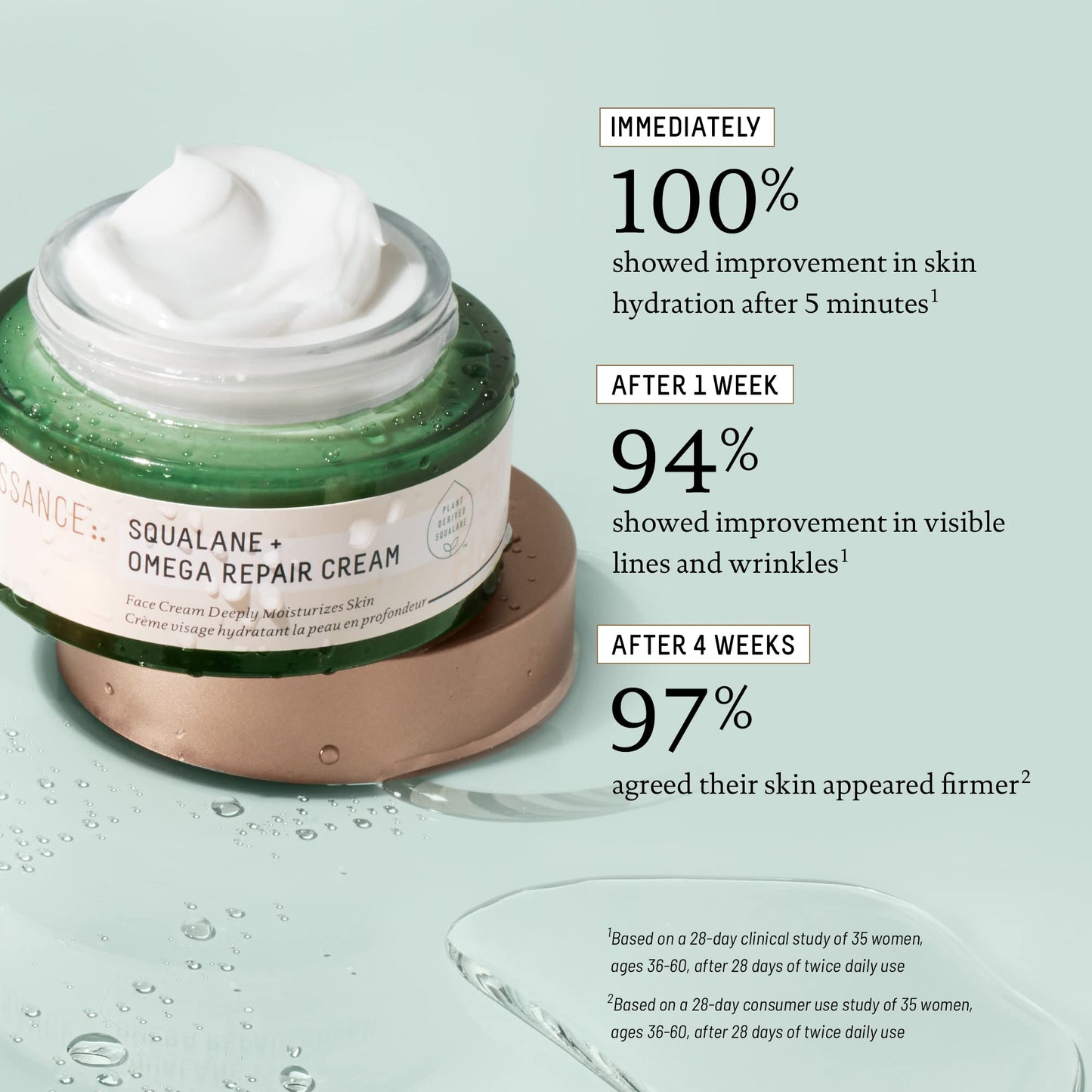 BIOSSANCE Squalane + Omega Repair Cream - Ultra-Moisturizing Face Cream - Skin Care with Hyaluronic Acid, Ceramides, Squalane - Ideal for Dry