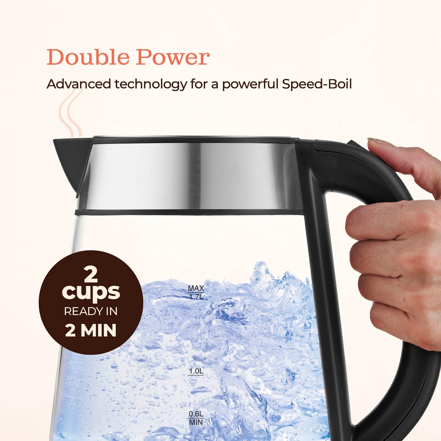 Speed-Boil Electric Kettle For Coffee & Tea - 1.7L Water Boiler 1500W, Borosilicate Glass, Easy Clean Wide Opening, Auto Shut-Off, Cool Touch Handle…