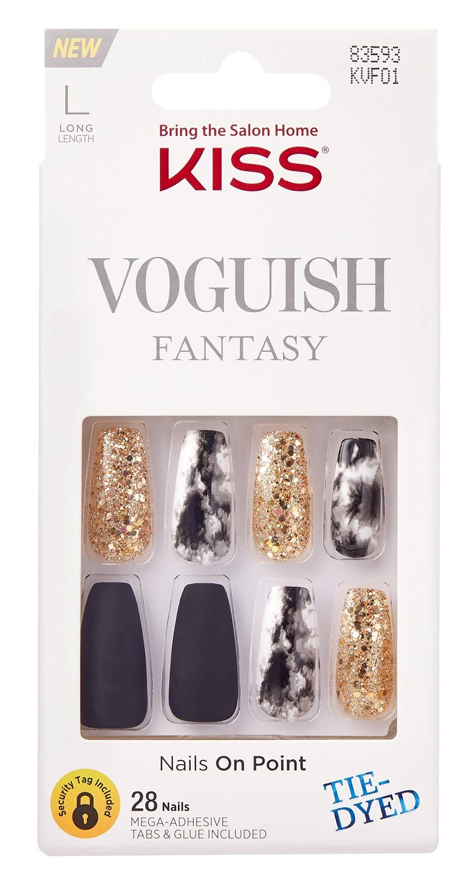 Kiss Voguish Fantasy Nails 28 Count Tie-Dyed Long (Pack of 3) Beauty & Personal Care KISS