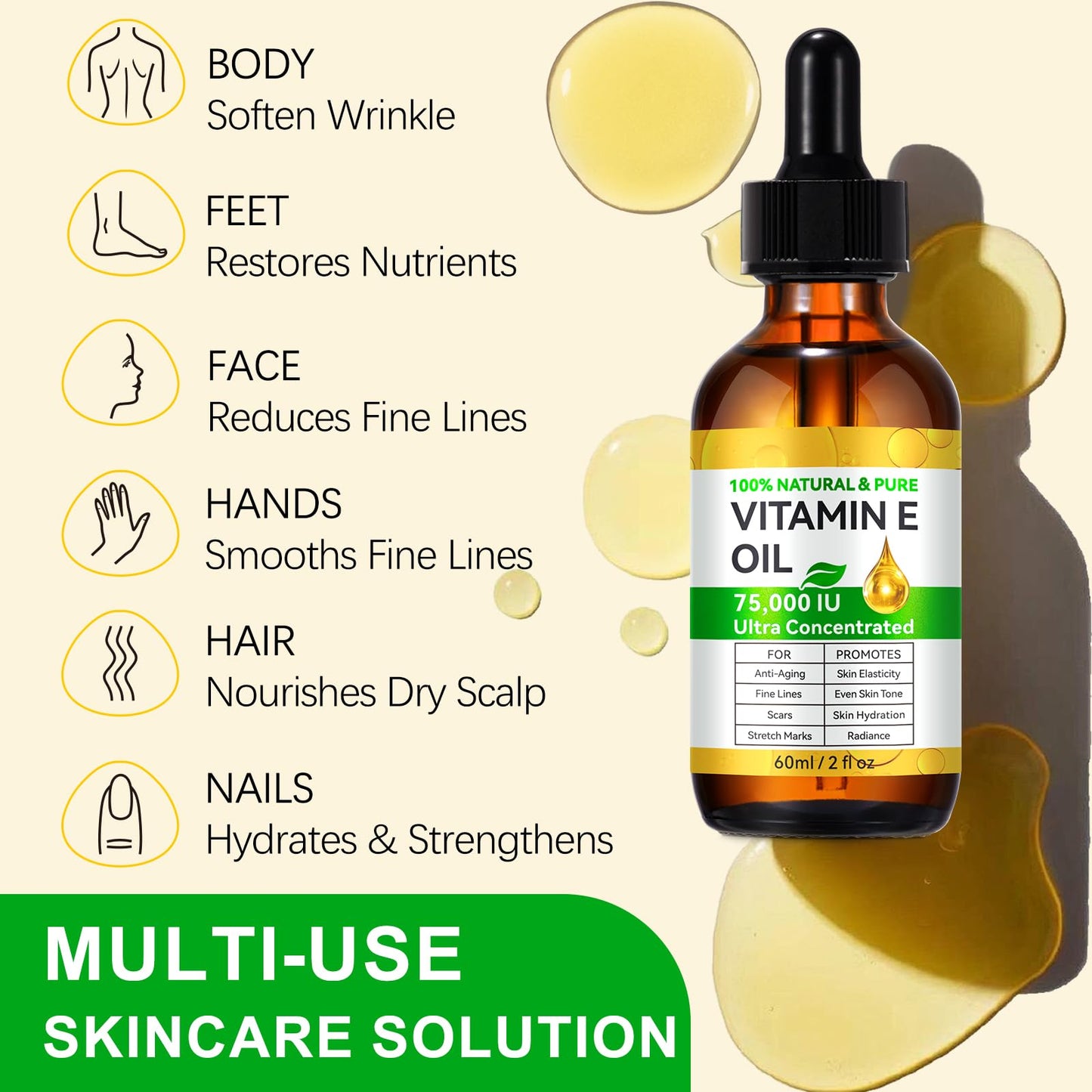 Vitamin E Oil, 75,000 IU Organic Pure Vitamin E Oil for Tightening Plump Skin, Reduce Fine Lines & Scars, Moisturizing Skin, Face & Full Body- 2Fl Oz Beauty and Personal Care DLOMFVFQ