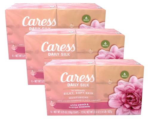 Caress Daily Silk Moisturizing Soap, White Peach & Orange Blossom, 3.75 oz 6 Bars - 3 Pack
