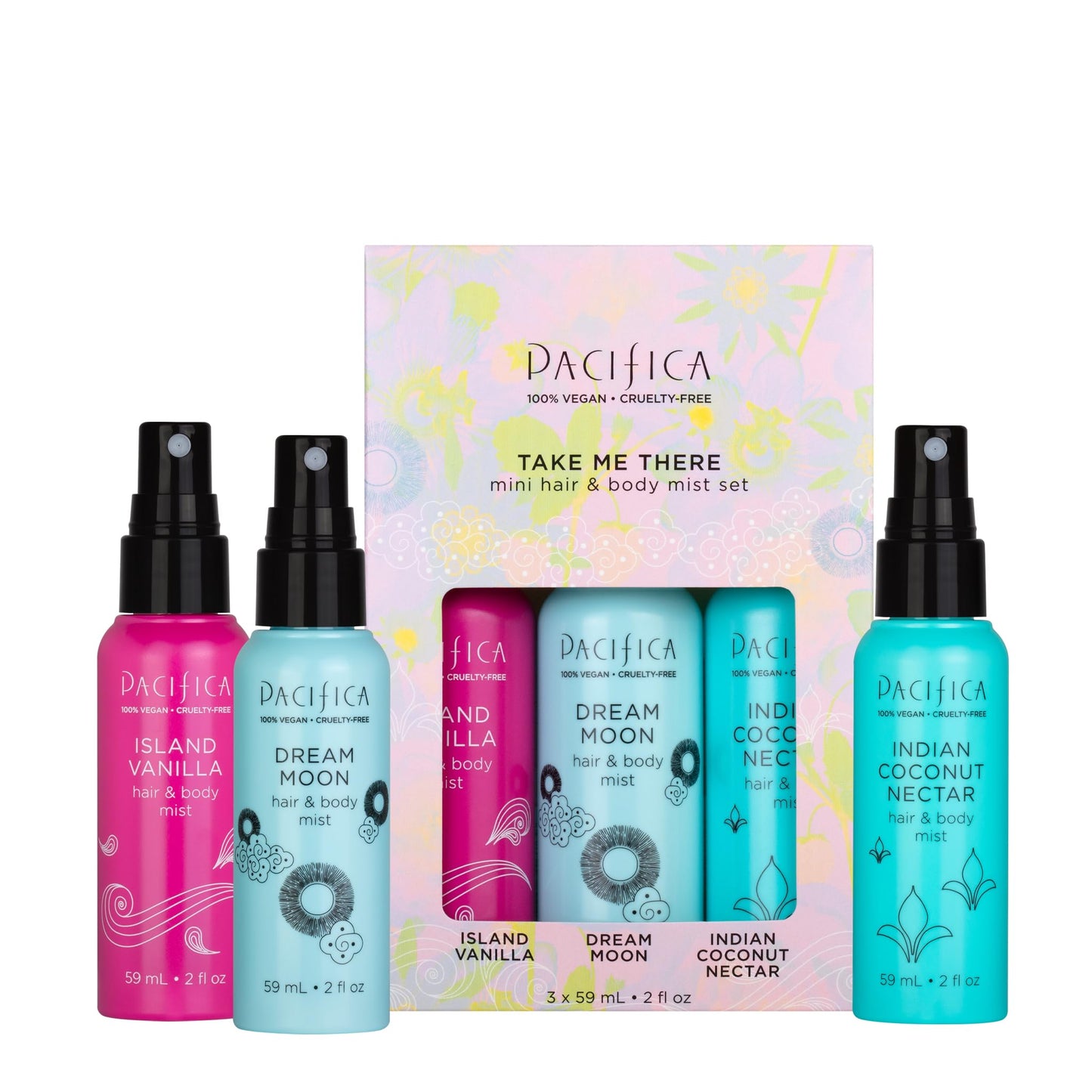 Pacifica Hair & Body Mist Take Me There Travel Size, Gift Set, Fragrance, Perfume Body Spray, Island Vanilla, Dream Moon, Silver Moon (Set of 3) Clean Beauty & Personal Care Pacifica