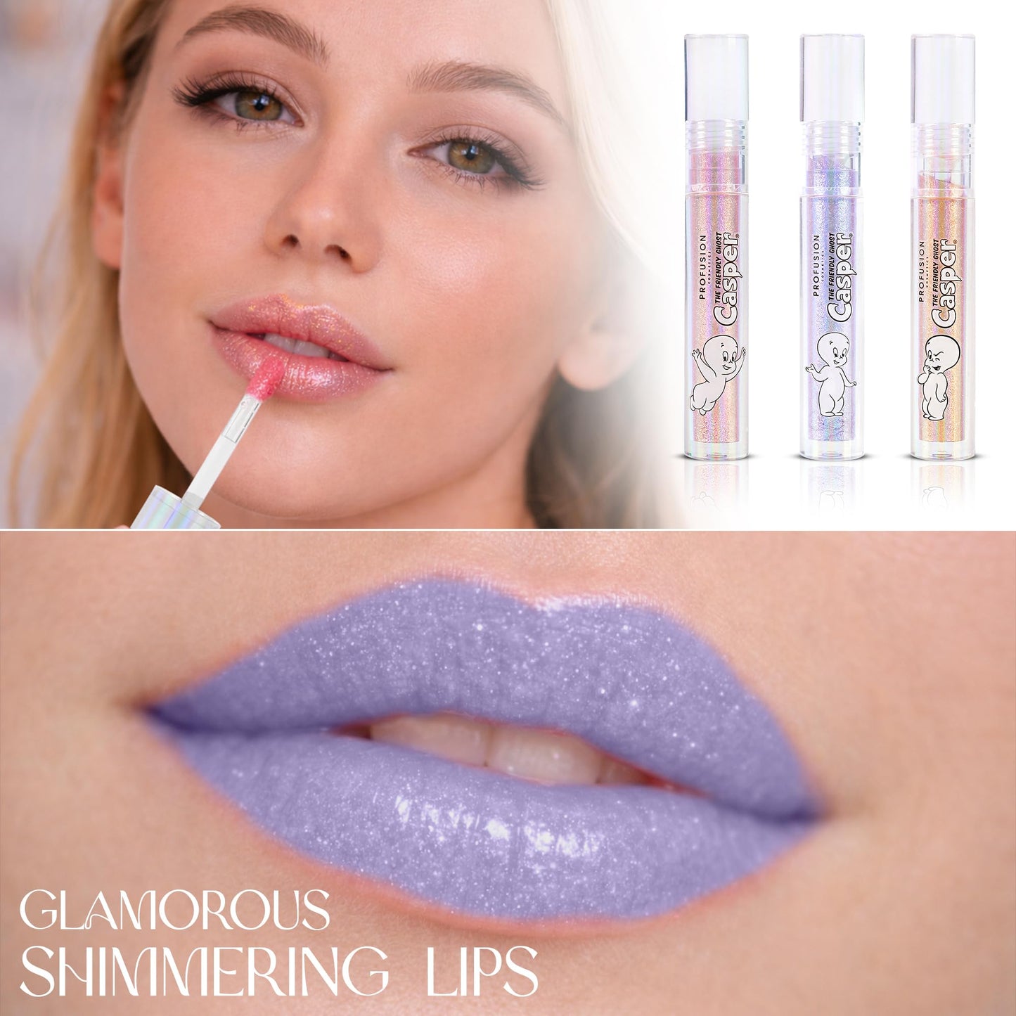 Profusion Cosmetics Casper The Friendly Ghost Trio 3PC Glitter Lip Topper for Achieving Smooth and Glamorous Shimmering Lips With Playful Shiny