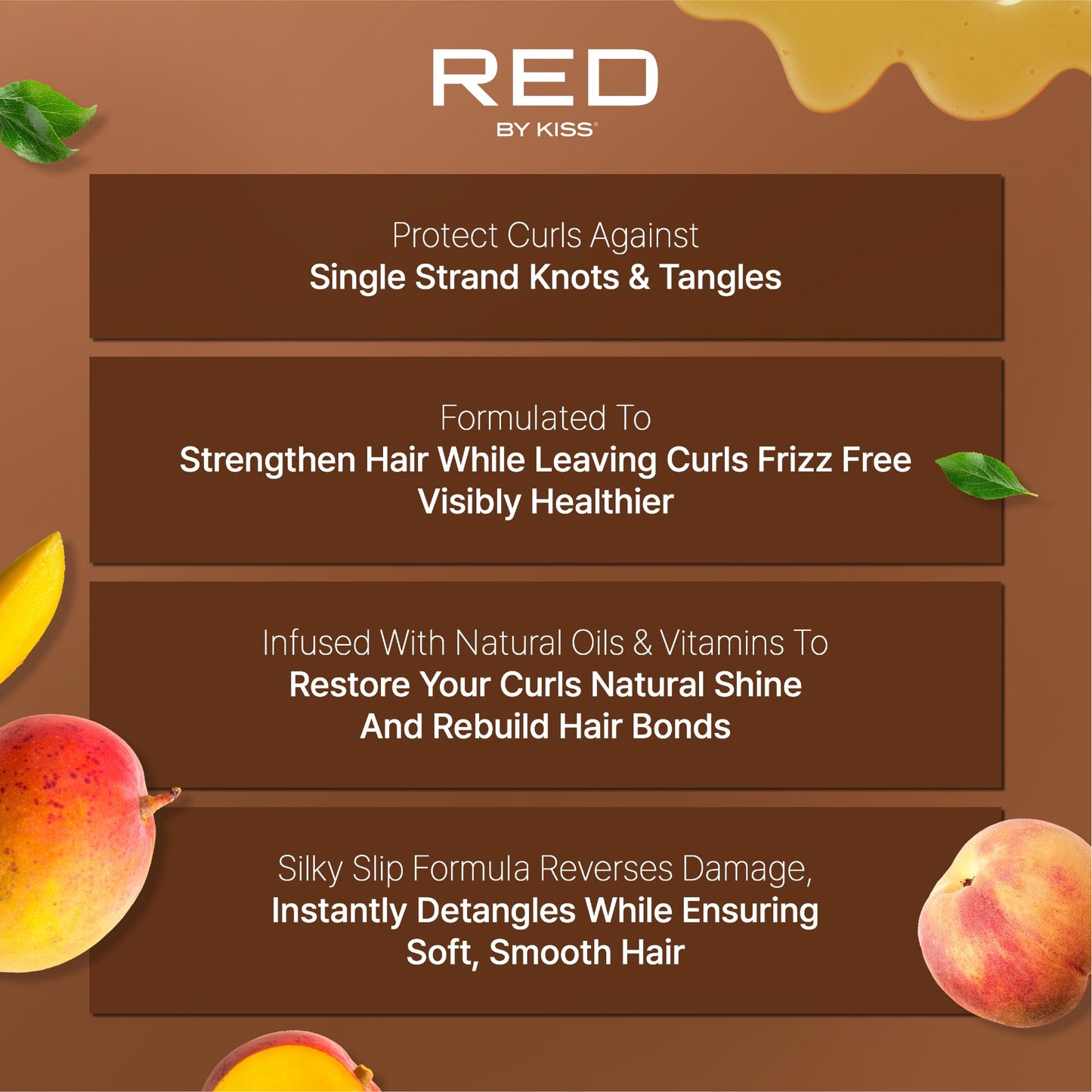 Red by Kiss Tangle Fixer with Honey & Keratin, Sulfate-Free Hair & Scalp Conditoner Dress for Shine & Frizz Protection, Mango & Peach Scent