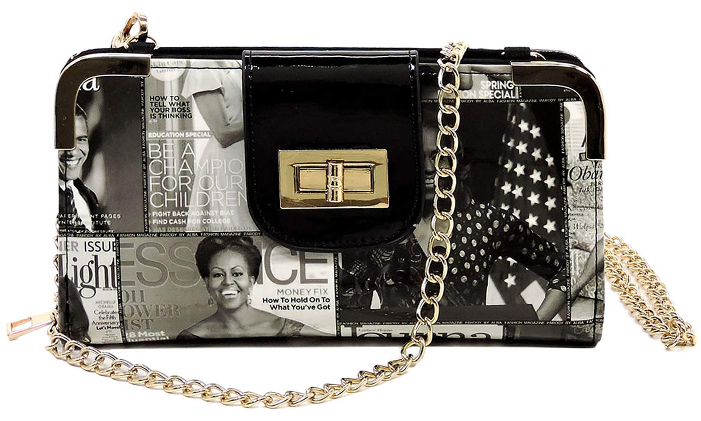 Glossy magazine cover collage cross body handbags purses clutches and wallets Michelle Obama bags (Wallet 6)