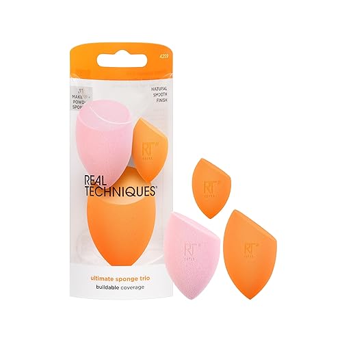 Real Techniques Ultimate Makeup Sponge Trio, Makeup Blending Sponges, For Liquid, Cream, & Powder Products, Powder & Foundation Sponges, Mini Makeup