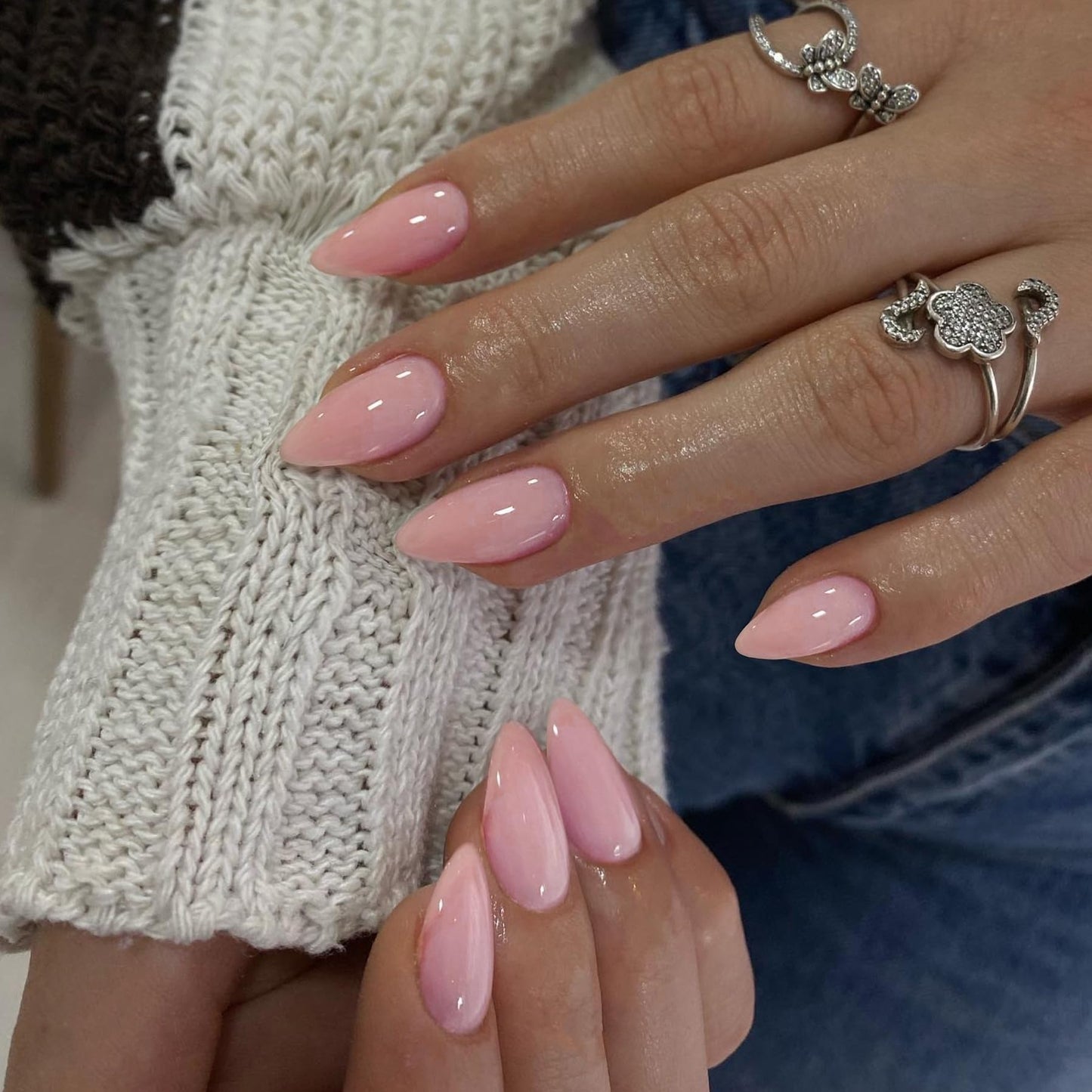 KQueenest Gradient Pink French Press on Nails Short Oval,Natural Acrylic Fake Nails with Design,Short Almond French Tip Nails Press On,Ombre Glue On Beauty and Personal Care KQueenest Default Title