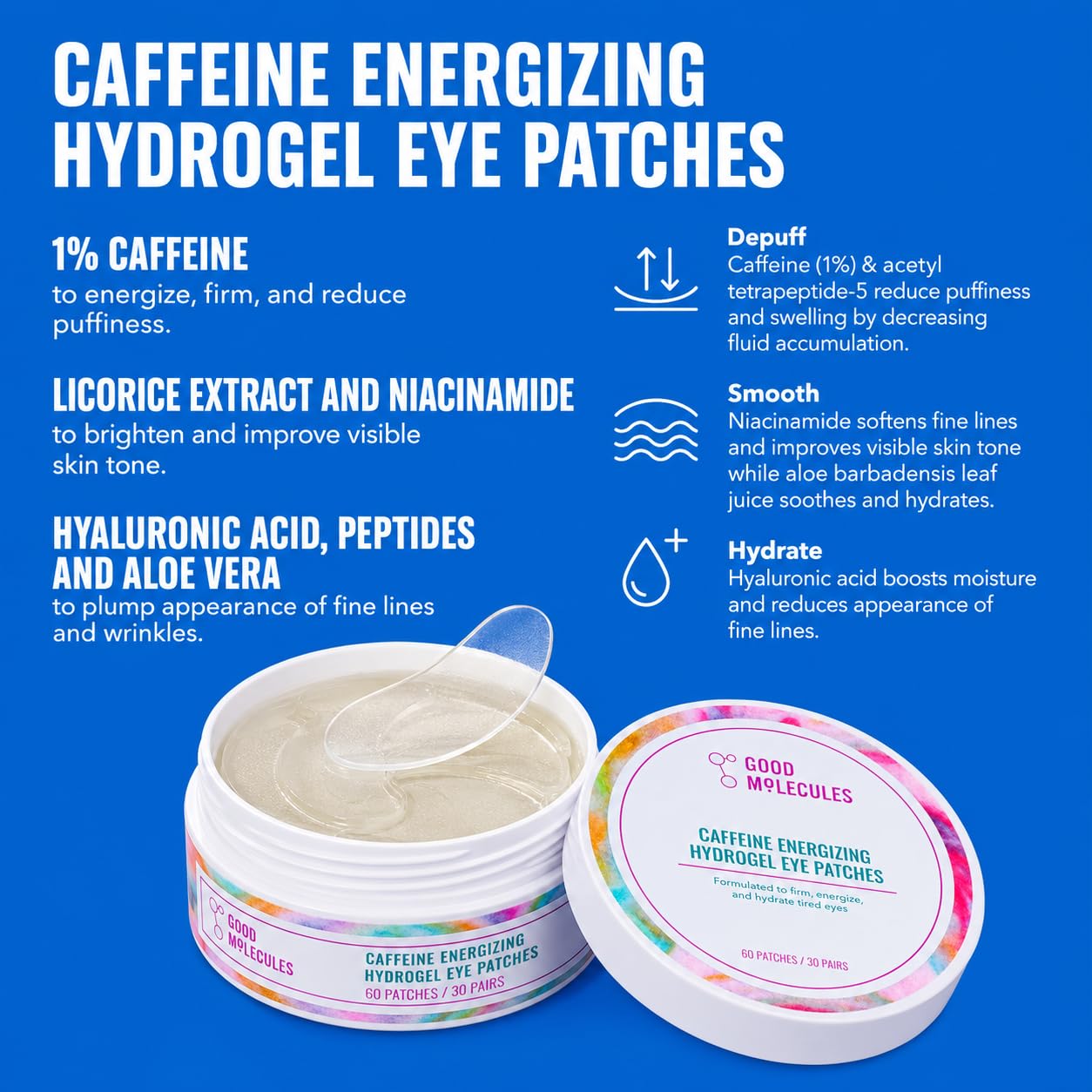 Good Molecules Under Eye Cream and Eye Patches for Dark Circles, Puffiness and Tired Eyes - Yerba Mate Eye Gel (15ml) and Caffeine Hydrogel Eye