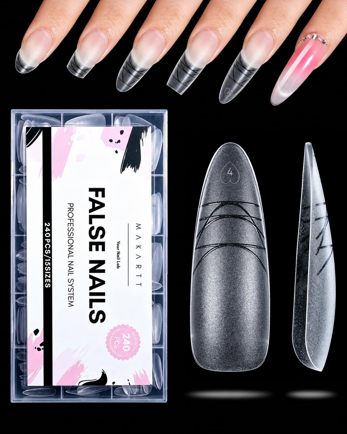 Makartt Long Almond Nail Tips: with Scales for Convenient Shape, Matte, 240 PCS, 15 Sizes, Fake Nails Stiletto - Full Cover Acrylic Press On Nail Beauty and Personal Care Makartt Default Title