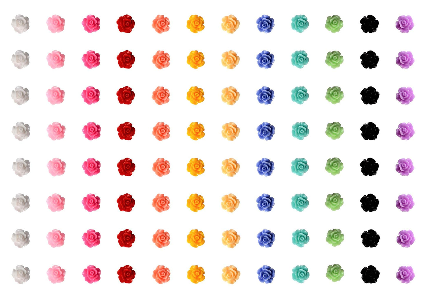 100 pieces Rose Embellishments for Nail Art Charm or jewelry making, 3D with Flat Back Resin Beads Manicure Multicolor Flowers
