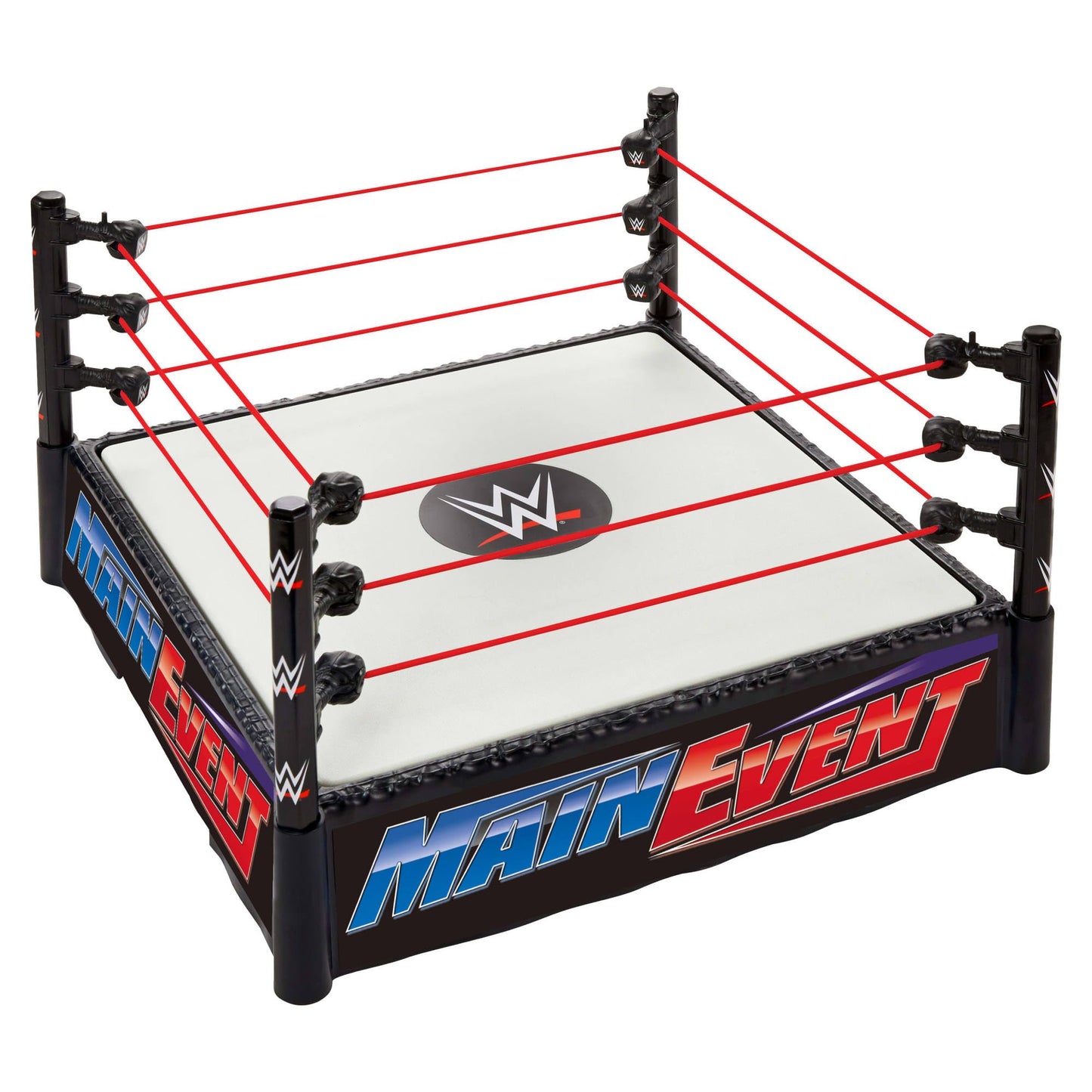 Mattel WWE Superstar Ring – Main Event & RAW Playset with Labels, Spring-Loaded Ring Mat & Pro Tension Elastic Ropes