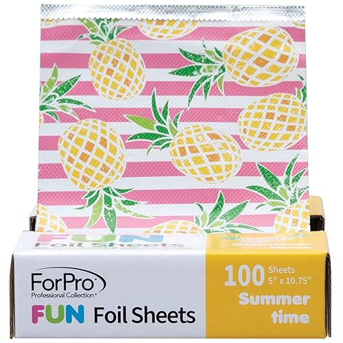 ForPro FUN Summertime 5" Foil Sheets, Aluminum Hair Foils for Color Application and Highlighting Services, Food Safe, Pop-Up Dispenser, 5” W x 10.75”