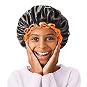 mikimini Small Black Shower Caps Pack of 2 for Kid, Double Layers Waterproof Bathing Hair Cap with Reusable Soft Comfortable PEVA Lining, Cute