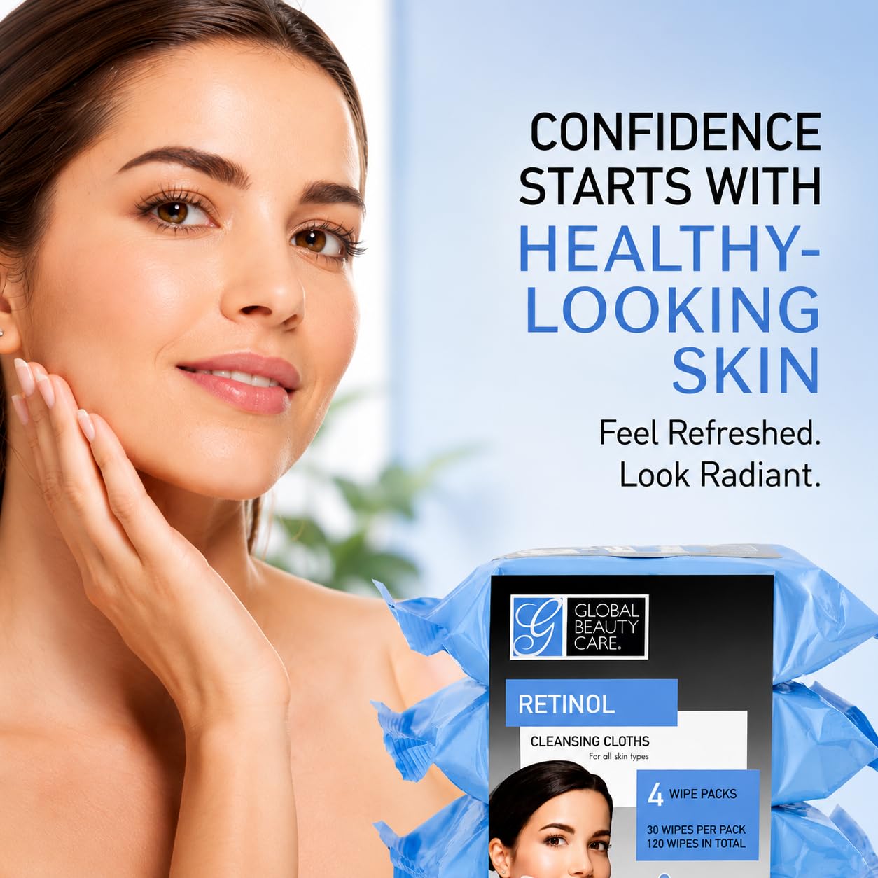 Global Beauty Care Retinol Makeup Remover Wipes with Collagen Renewing Support - Facial Cleansing Cloths, Remove Waterproof Mascara, Oil & Dirt