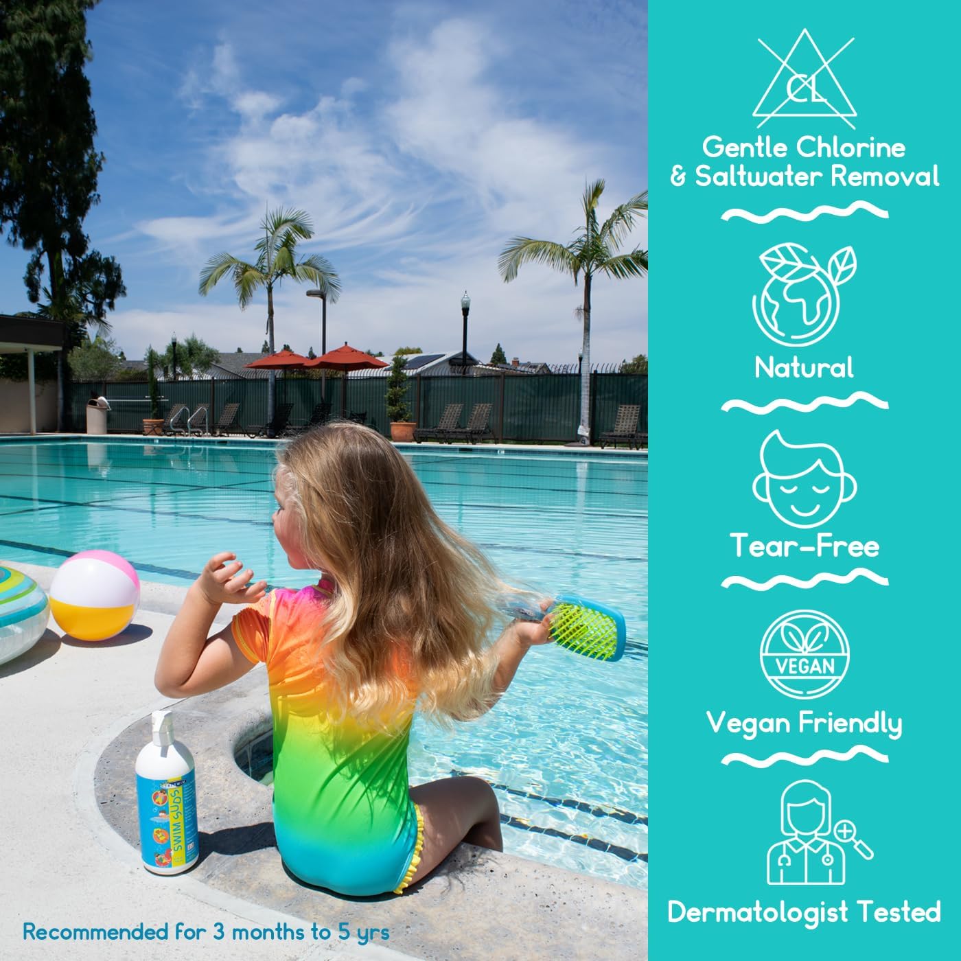 TRISWIM Kids Swim Suds 2-in-1 Tear-Free Shampoo & Body Wash 32oz | Natural Chlorine-Out Formula, Removes Green Tint | No Parabens or Dyes | Gentle
