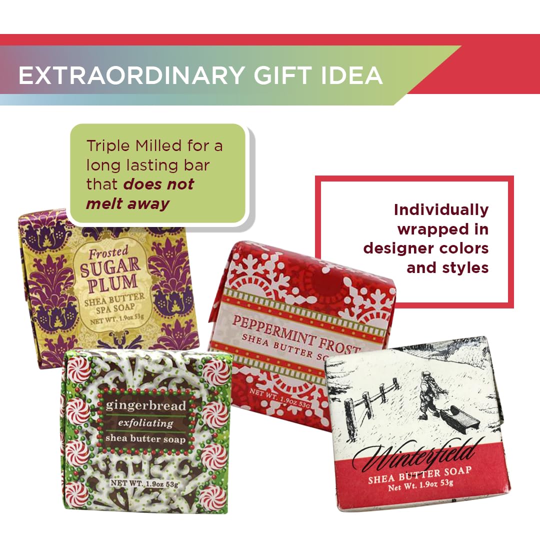 Greenwich Bay Shea Butter Soap Sampler - Boxed Set of 4 Assorted Scents (Christmas Holiday 4)