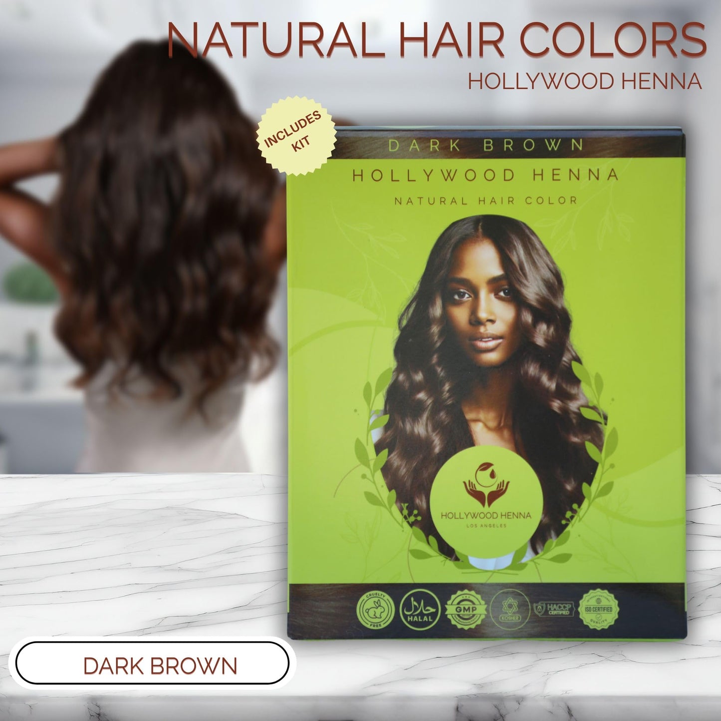Hollywood Henna Hair Color Kit (Dark Brown) Organic Color Hair Beard Dye (Pack of 1-100g) Henna Based Hair Colors with Pure Herbs Free Chemicals Long