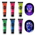 6 Colors Glow in the Dark Face and Body Paint Set - Halloween Cream for Skin, Professional Painting Kit for Party, Cosplay, Blacklight Glow SFX