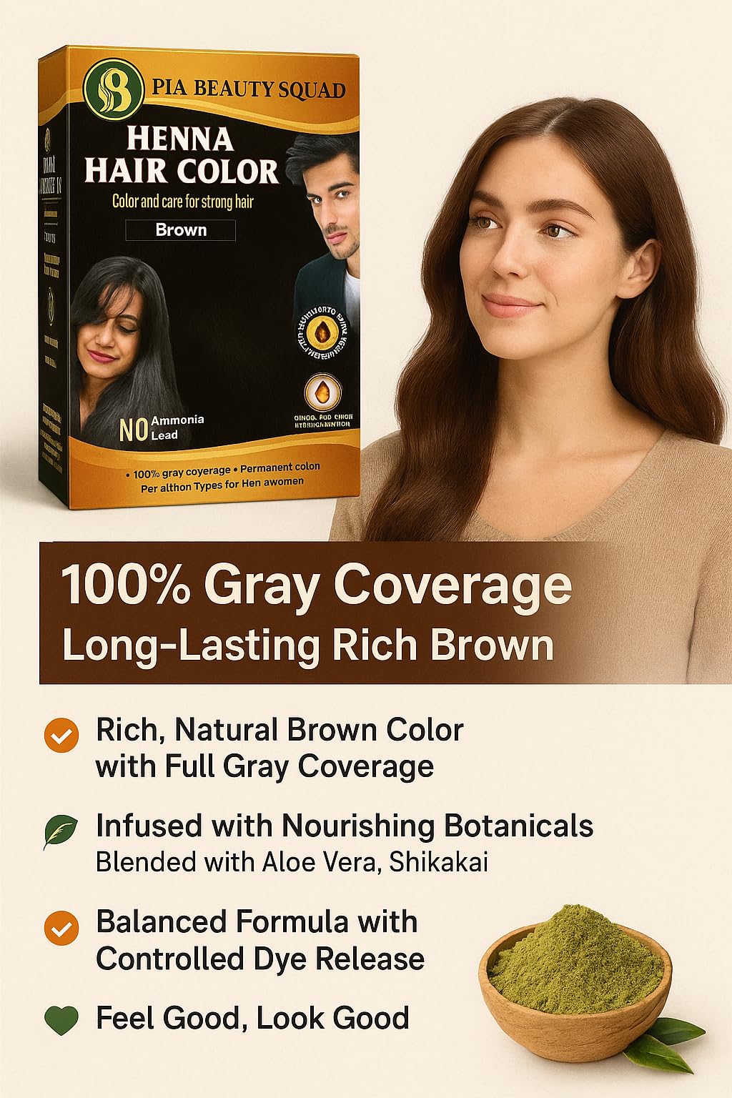 PIA Beauty Henna Hair Color Kit - Black - 30 Minute Ayurvedic Hair Dye with Serum - 100% Grey Coverage |Color mix+ Shine Serum | For Men & Women