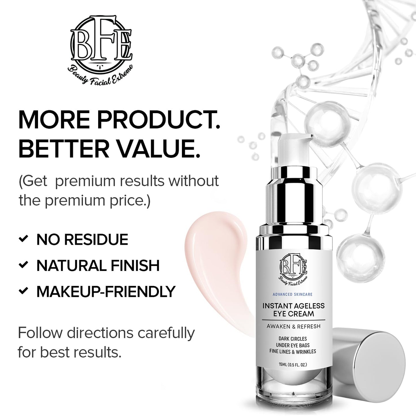Instant Eye Tightener Cream - Reduces Under Eye Puffiness, Bags, Dark Circles. Lift Technology to Tighten & Firm Sagging Skin Around Eyes. Smooths