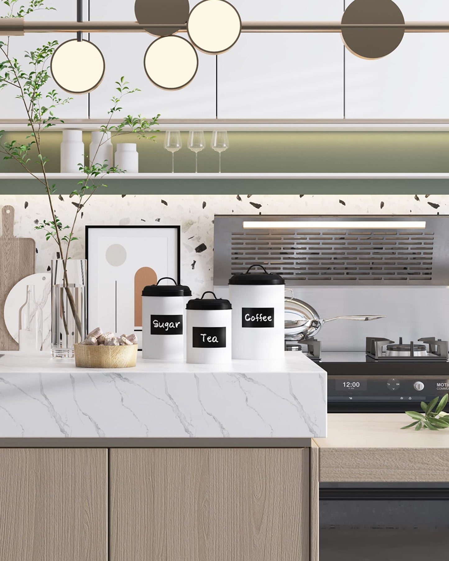 LF LIKEFAIR Farmhouse Kitchen Canisters Set of 3,Food Storage Containers for Home Kitchen, Tea, Herbs, Sugar, Salt, Coffee, Flour, Herbs (White…