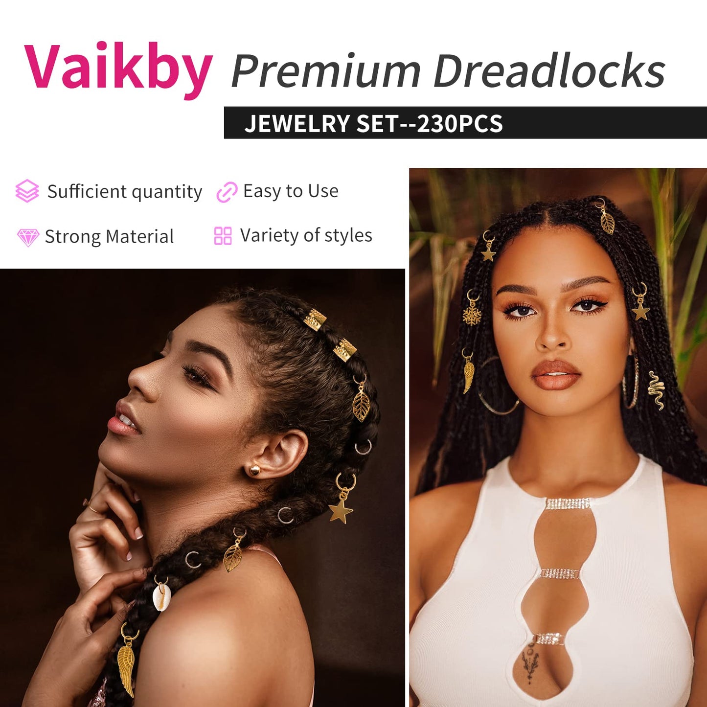 230PCS Hair Jewelry Beads?Dreadlocks Jewels for Women Braids, Gold And Silver Winding Line, Metal Hair Rings Cuffs Clips?Hair Charms Pendants Braid