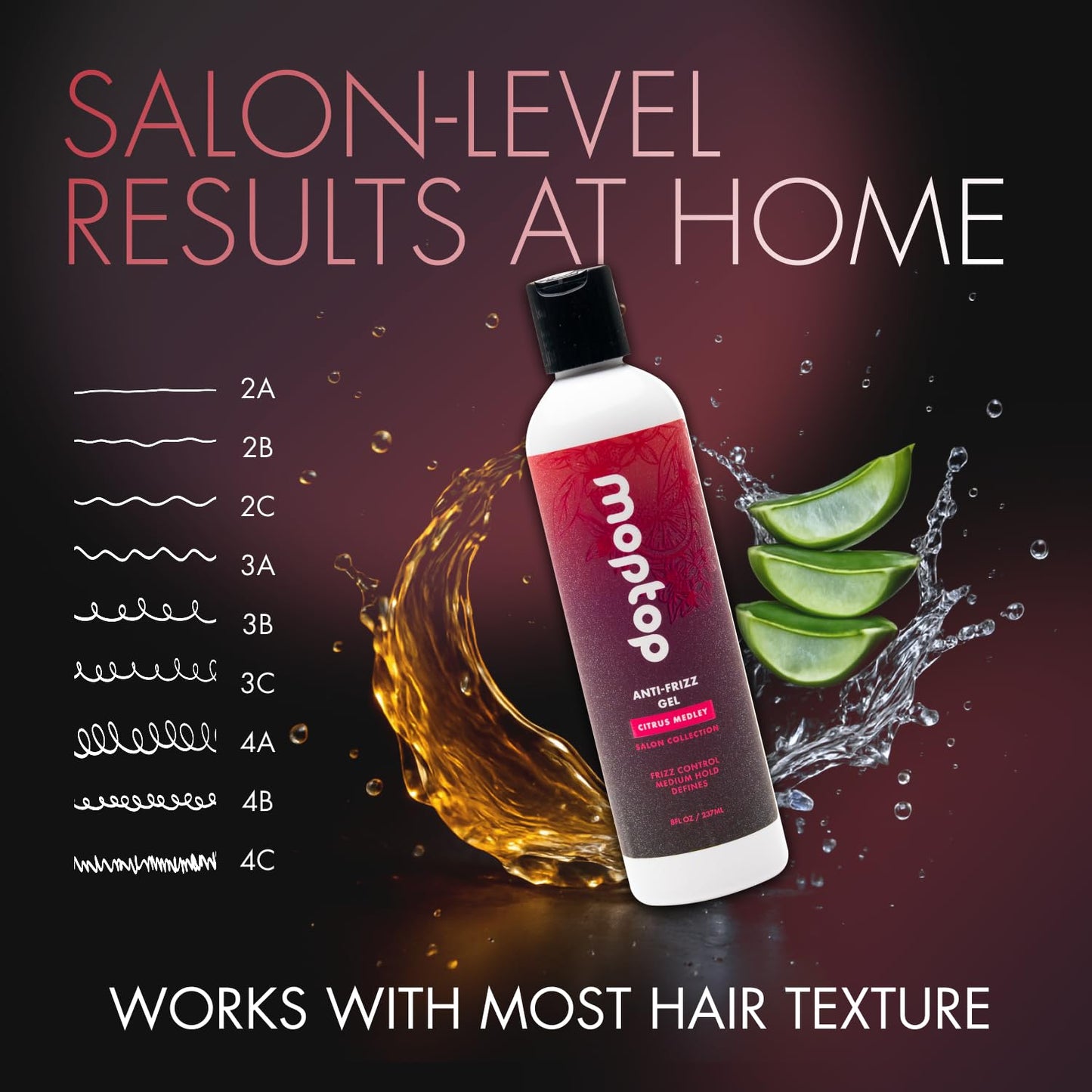 MopTop Salon Anti Frizz Hair Gel - Salon Quality Curl Defining Gel to Enhance Wavy, Curly and Kinky-Coily Hair, Medium Hold, For Frizz Control,