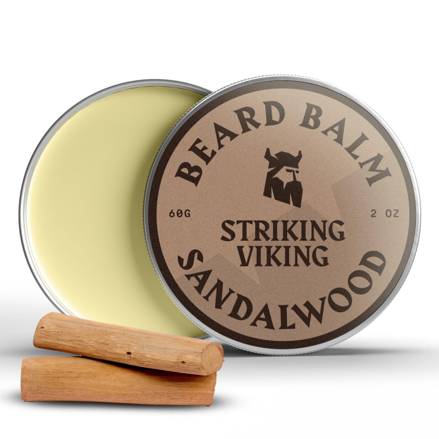 Striking Viking Beard Balm for Men - Sandalwood Scent, 2 Ounces - Leave in Beard Conditioner & Styling Balm - Made with Naturally Derived Argan