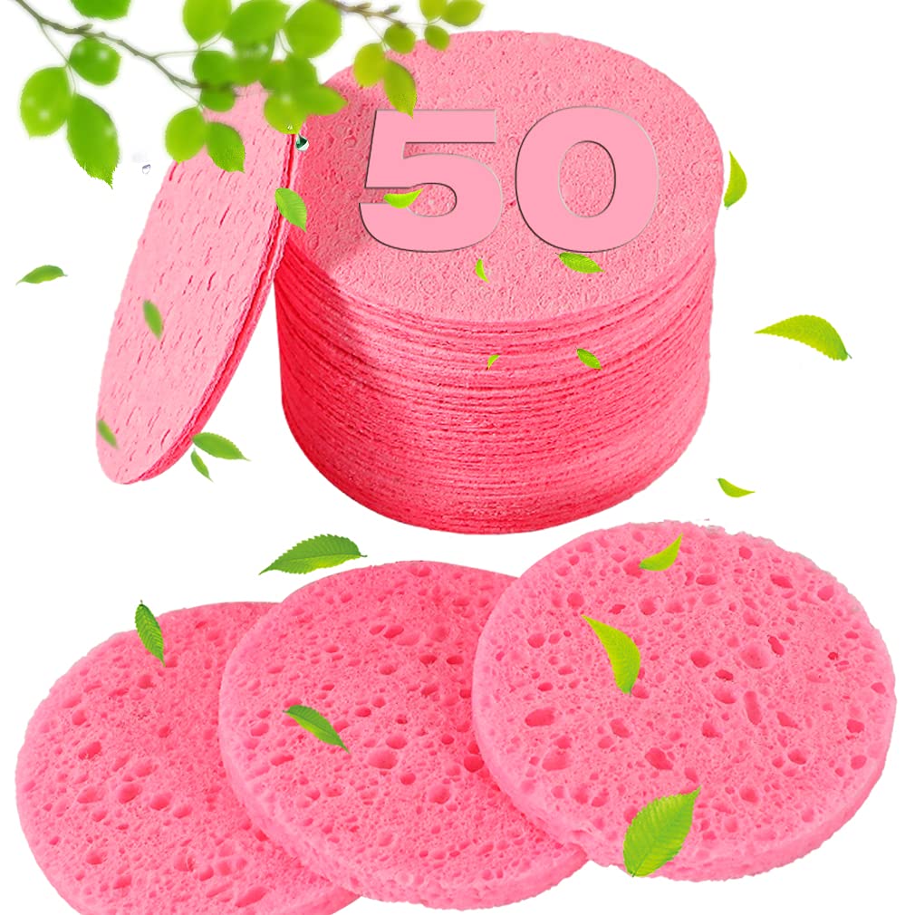 METUUTER 50 PCS Compressed Facial Sponges for Estheticians- 100% Natural Cellulose Face Sponge Professional Cosmetic Spa Sponges for Face Cleansing