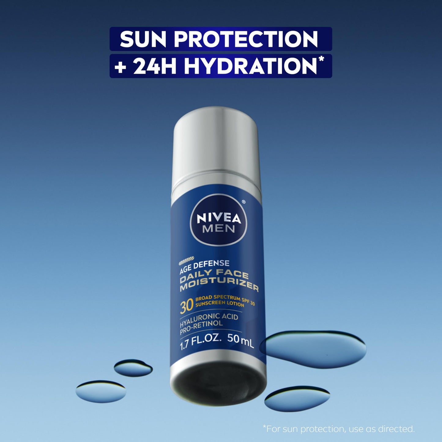 NIVEA MEN Age Defense Daily Face Moisturizer with Broad Spectrum SPF 30 Sunscreen, Pro-Retinol and Hyaluronic Acid, Beard-Friendly Face Lotion Helps