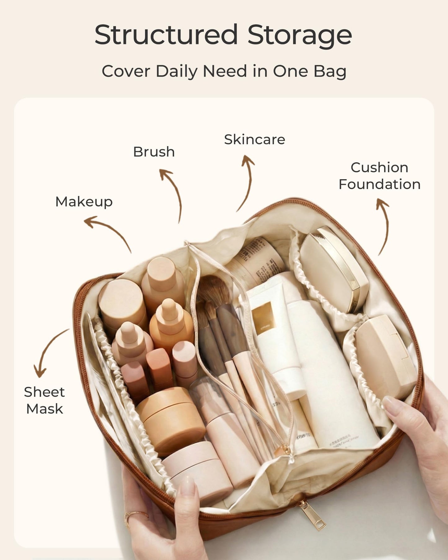 BAGSMART Makeup Bag Travel Cosmetic Bag, Large Make Up Bag Flat Open Toiletry Bag for Women, PU Leather Travel Essentials Organizer Case, Wide-open Beauty and Personal Care BAGSMART