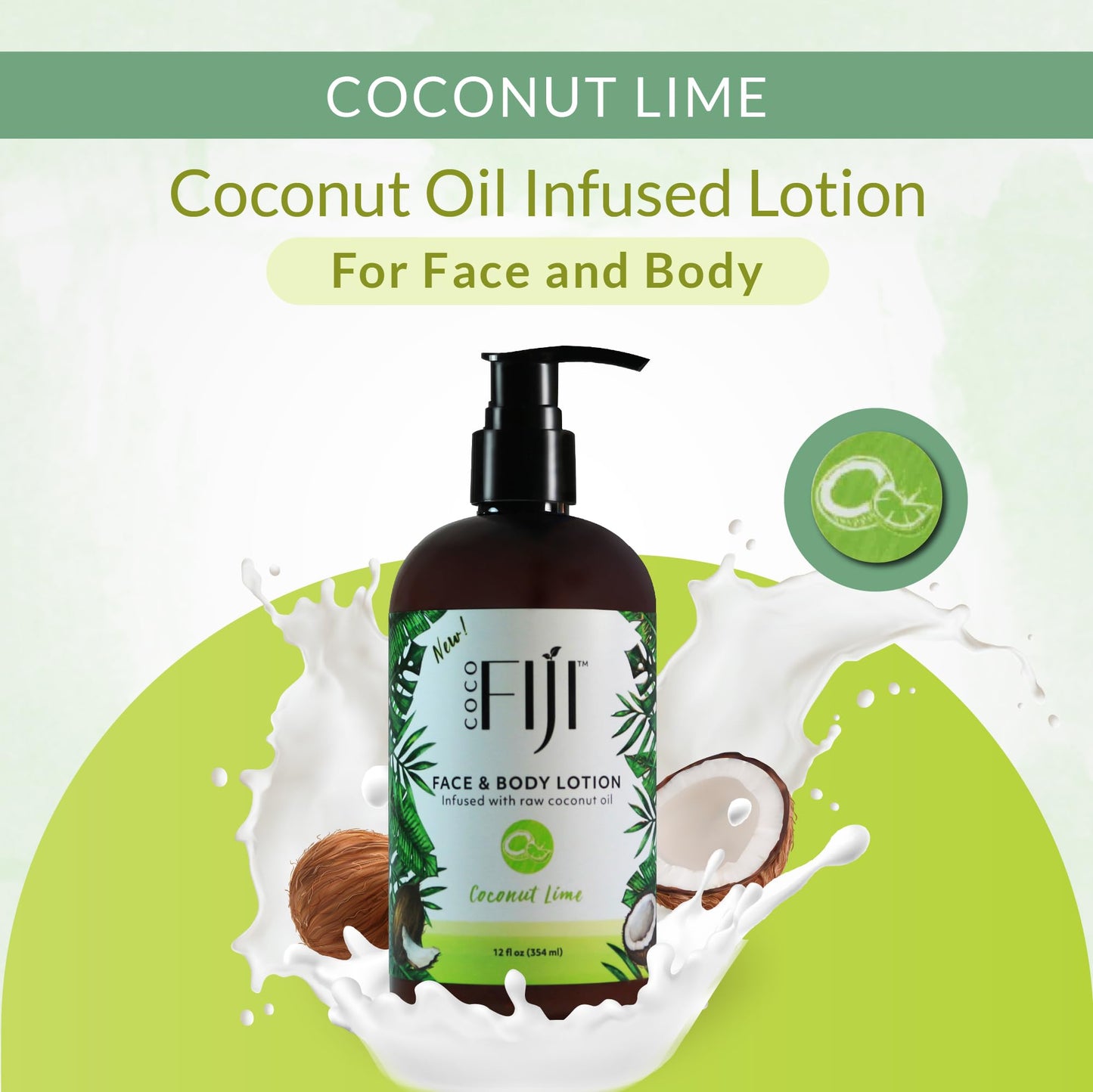Coco Fiji Face & Body Lotion Infused With Coconut Oil | Lotion for Dry Skin | Moisturizer Face Cream & Massage Lotion for Women & Men |Coconut Lime 12