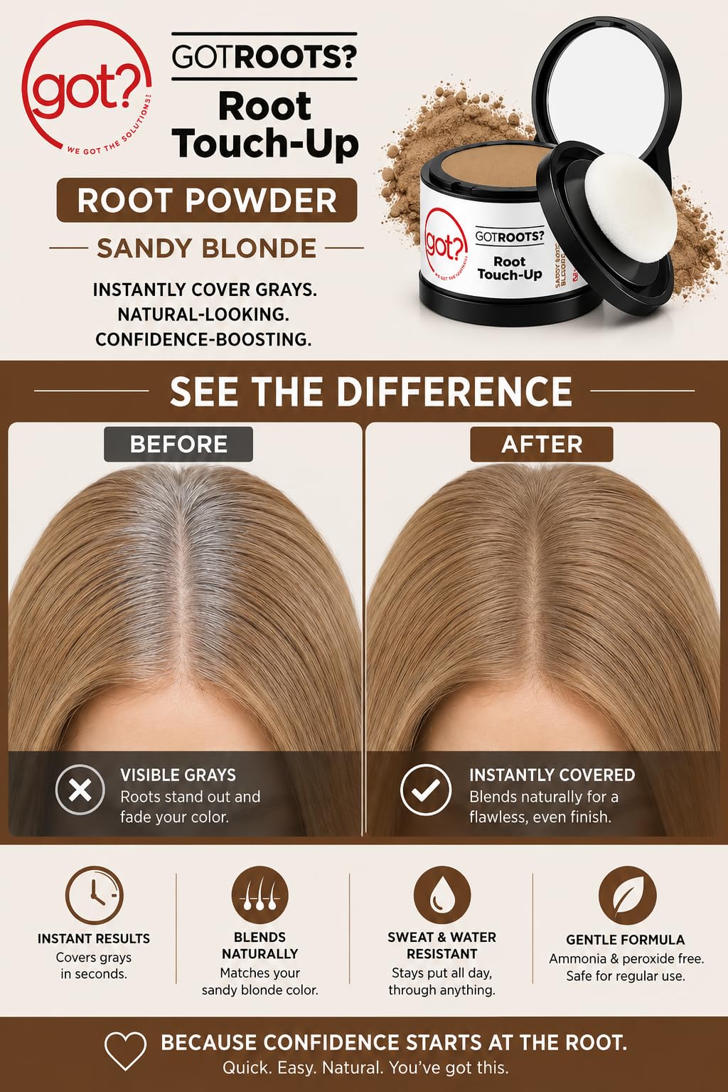 Sandy Blonde Root Cover Up Powder - Instant Gray Root Touch Up & Hairline Powder for Sandy Blonde Hair - Works on Thinning Spots & Eyebrows - 0.14 Oz