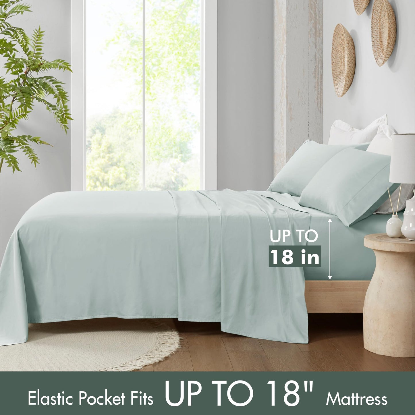 Madison Park Organic Cotton Sheet Soft & Breathable 300TC Cotton Sheets, Elastic Deep Pocket Sheet Set Fits Up to 18" Mattress, All Seasons,