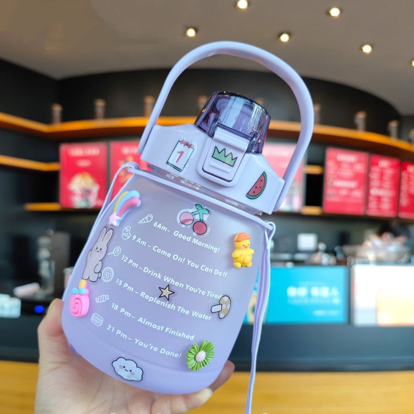 NCDUANSAN Kawaii water bottle large capacity water bottle portable sports bottle with cute three-dimensional sticker 1300ML(Purple,1300ml)