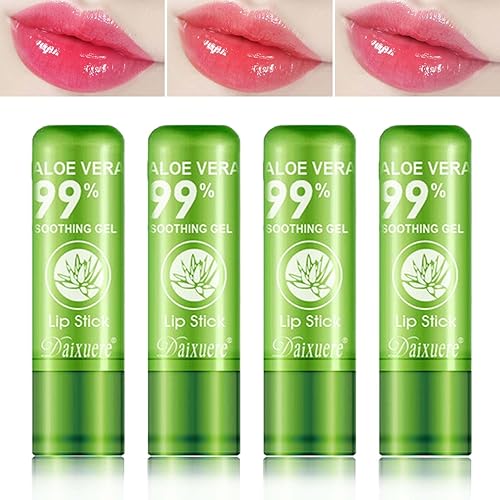 WENJLYJ 4 PCS Aloe Vera Lipstick,Magic Temperature Color Changing Lip Gloss Set,Long-lasting Nutritious Waterproof Lip Balm Moisturizing Lipstick Lip