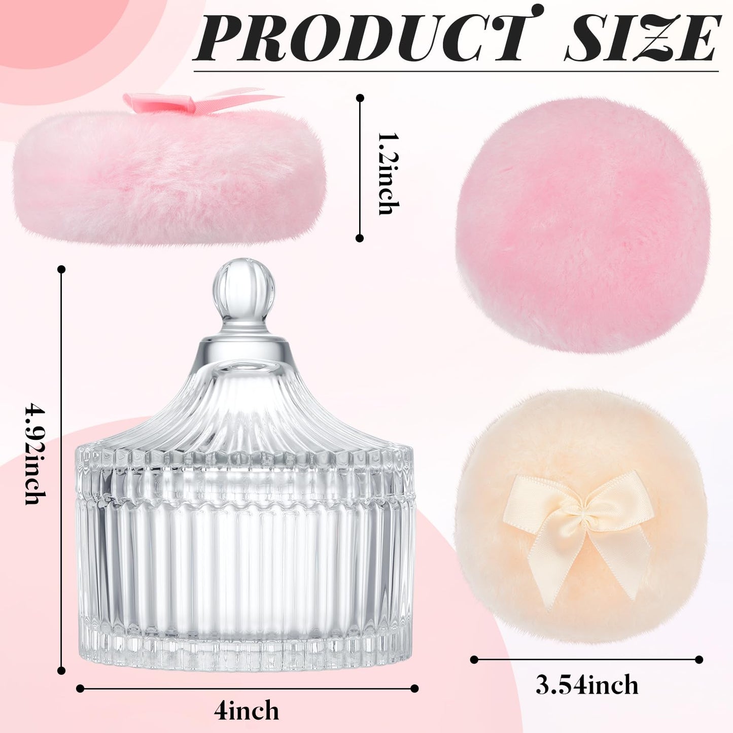 Tioncy 3 Pcs Large Body Powder Puff and Container Valentine's Day gift Powder Container with Puff Crystal Case Soft Washable Reusable Velour Face Body Beauty and Personal Care Tioncy