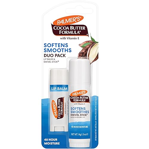 Palmer's Cocoa Butter Formula Duo Pack, Moisturizing Swivel Stick and Lip Balm with Vitamin E, All Day Moisturization, For use on Lips, Dry Patches