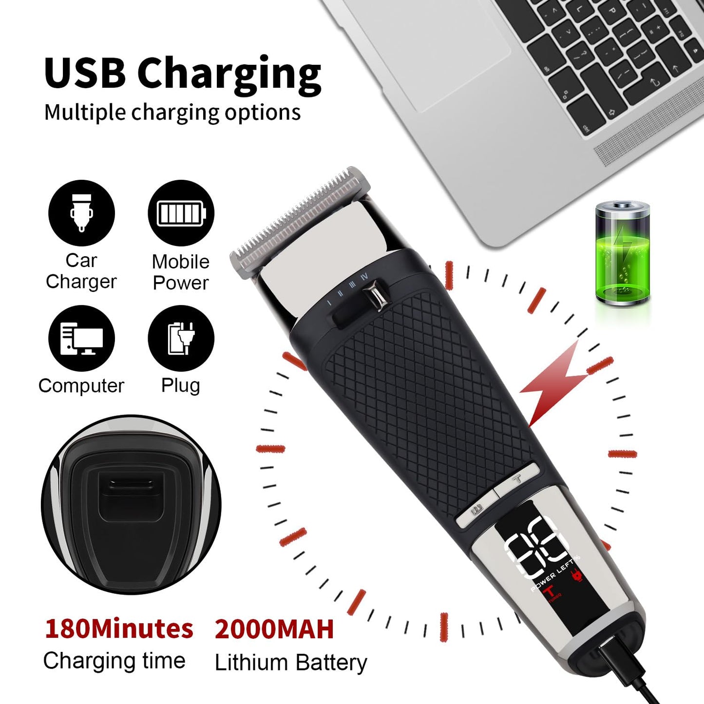 Professional Hair Clippers for Men - Cordless Trimmer with LCD Display, 4 Limit Combs Barber for Cutting & Mens Grooming Beauty and Personal Care QDKVTNDJZ