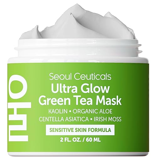 SeoulCeuticals Korean Skin Care Face Mask for Sensitive Skin - Korean Skincare Green Tea Wash Off Masks - K Beauty Face Masks - Aloe Vera Mask +