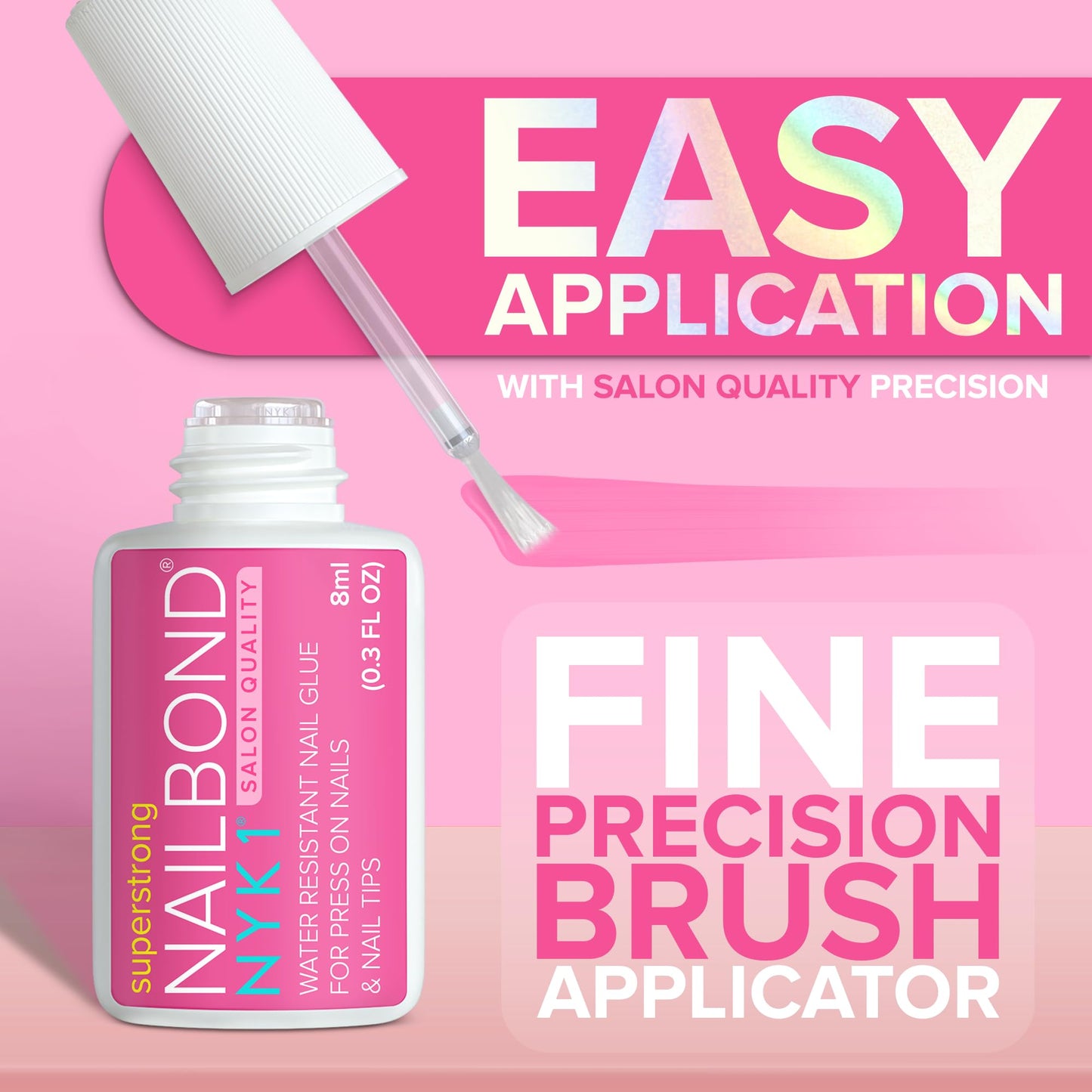 Super Strong Nail Glue for Press On Nails, Nail Tips & Acrylic Nails (8ml) NYK1 NailBond Brush On Glue for Press Ons, Tips & Acrylics - Long Lasting Beauty and Personal Care NYK1