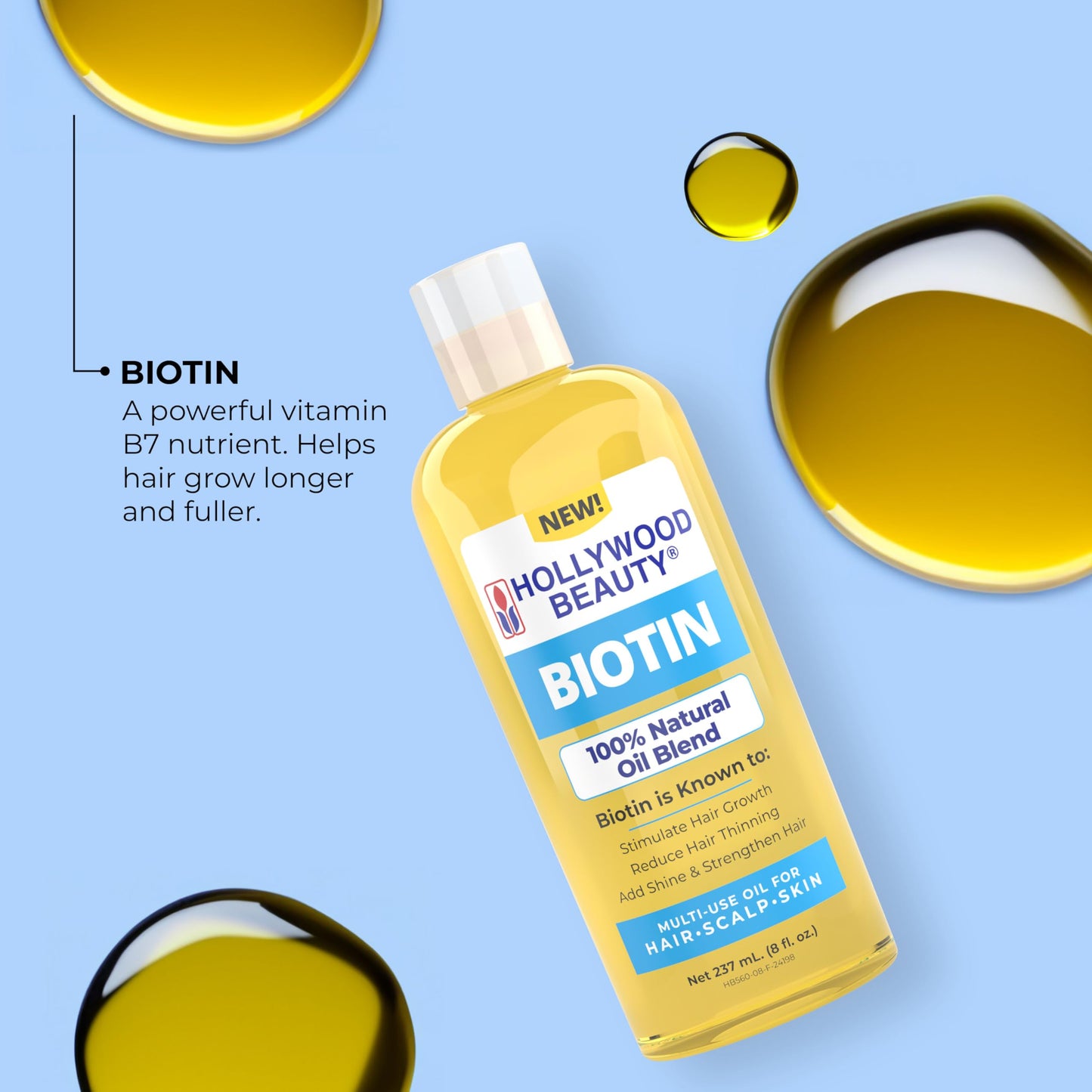 Hollywood Beauty Biotin Oil for Hair, Scalp, and Skin (8 fl oz)