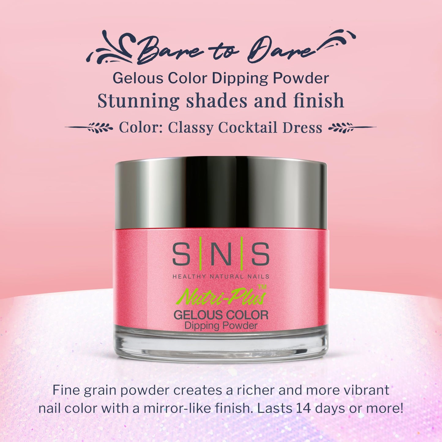 SNS Nail Dip Powder, Gelous Color Dipping Powder - Classy Cocktail Dress (Pink, Shimmer) - Long-Lasting Acrylic Nail Color & Polish Lasts 14 Days Beauty & Personal Care SNS Healthy Natural Nails