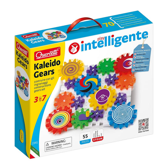 Quercetti Kaleido Gears - 55 Piece Building Set with 3 Different Sized Gears, Medium