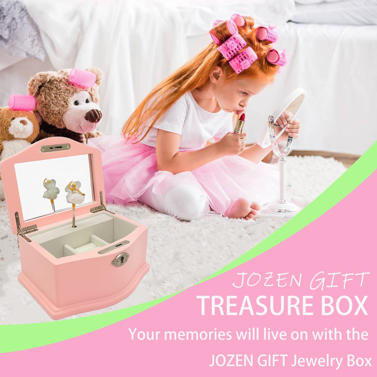 Jozen Gift Medium Pink Ballerina Musical Jewelry Box with Mirror and Lock for Girls,Pink Kid's Jewelry Storage Music Chest,Gifts for Christmas,New…