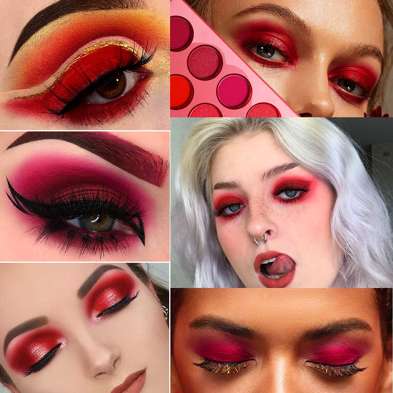 Afflano Red Eyeshadow Palette Makeup, Ultra Pigmented and Blending Bright Dark Hot True Red Black Eye Shade 12 Color, Cruelty Free Velvet Matte