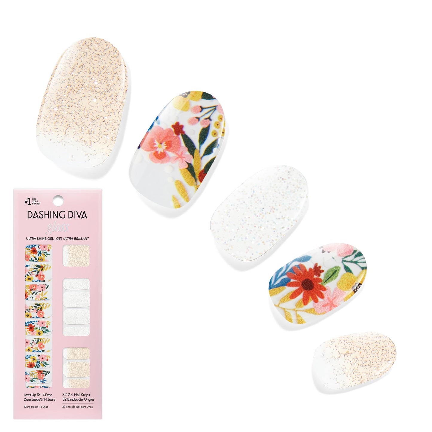 Dashing Diva Gloss Nail Strips - Wallflower Frenzy - UV Free, Chip Resistant, Long Lasting Gel Stickers - Contains 32 Wraps, 1 Prep Pad, 1 File Beauty & Personal Care Dashing Diva
