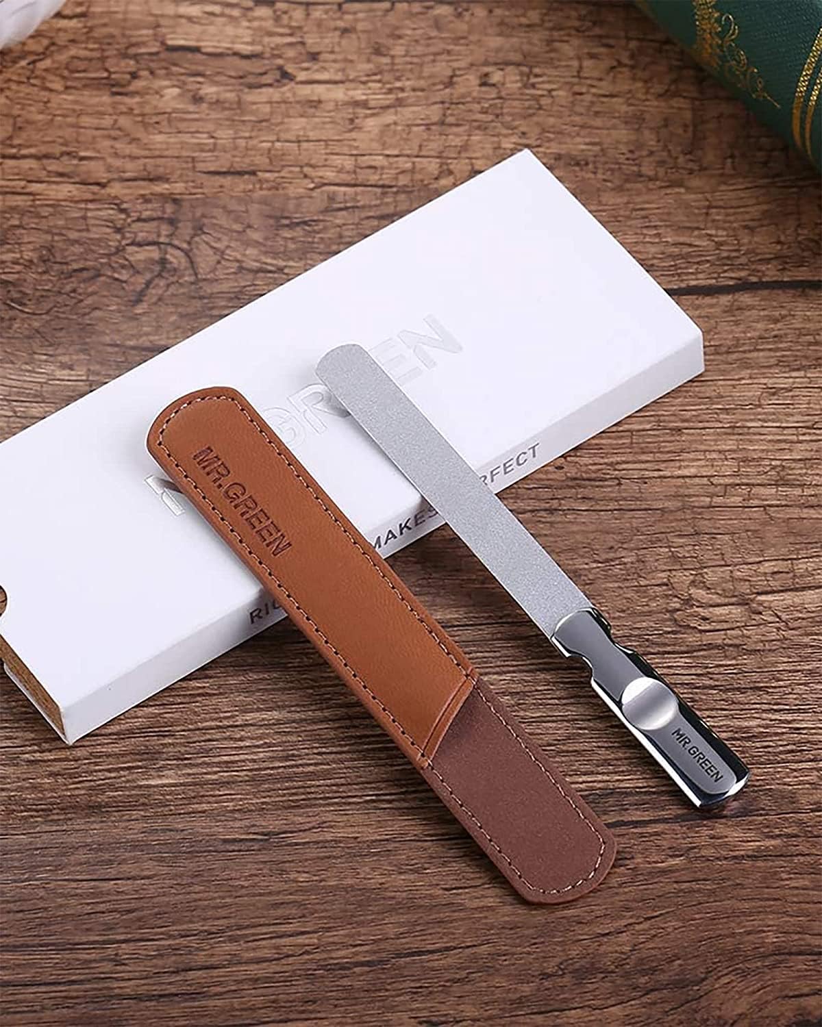 MR.GREEN Stainless Steel Nail File with Anti-Slip Handle and Leather Case, Double Sided and Files Nails Easily for Men and Woman Beauty and Personal Care MR.GREEN