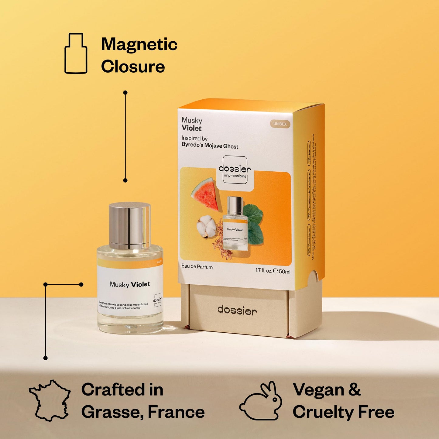 Dossier - Musky Violet - Eau de Parfum - Inspired by Mojave Ghost - Long-Lasting Fragrance - Unisex - 1.7 fl oz (50ml) Beauty & Personal Care Dossier