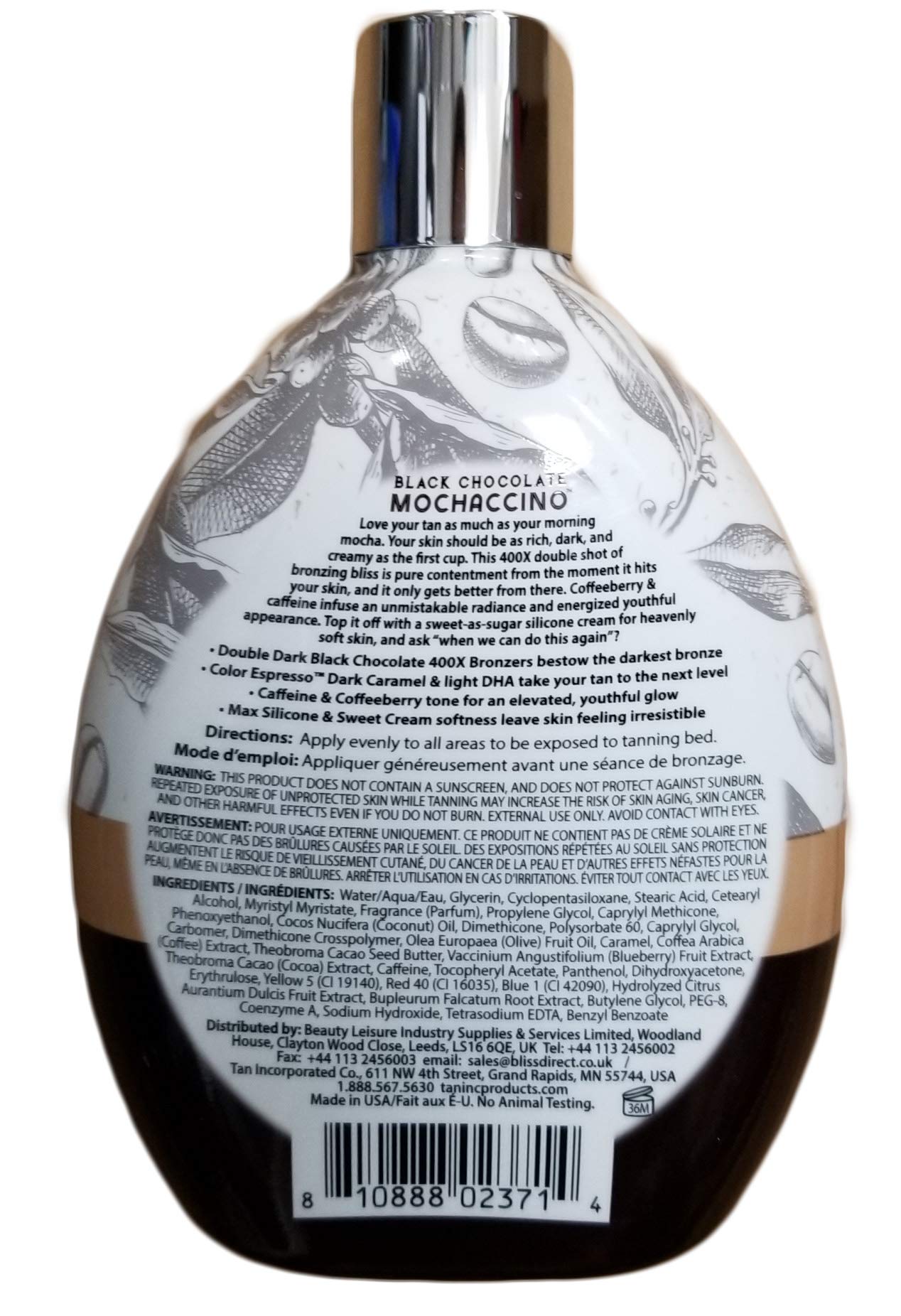 Brown Sugar Black Chocolate Double Dark Mochaccino 400X Bronzer - Ultra-Rich Tanning Lotion with Skin Softeners & Color Enhancers, 13.5 oz Bottle